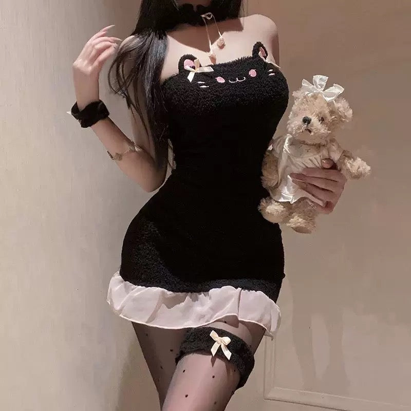 Femboy wear sexy plus size cat ears maid lingerie femboy fashion