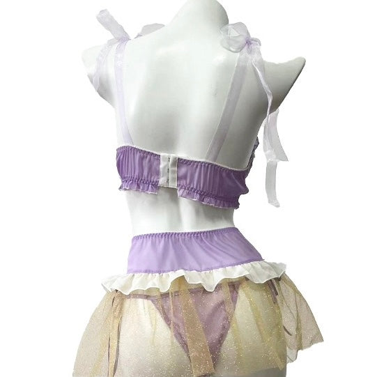 Femboy wear sexy purple lace lingerie set femboy fashion