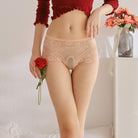 Femboy wear skin color sheer floral lace crotchless underwear