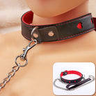 Femboy wear sweet black and red leather collar with chain