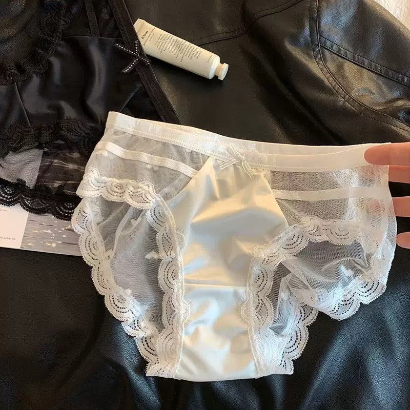 Femboy wear sweet heart mesh sheer crotchless panties front