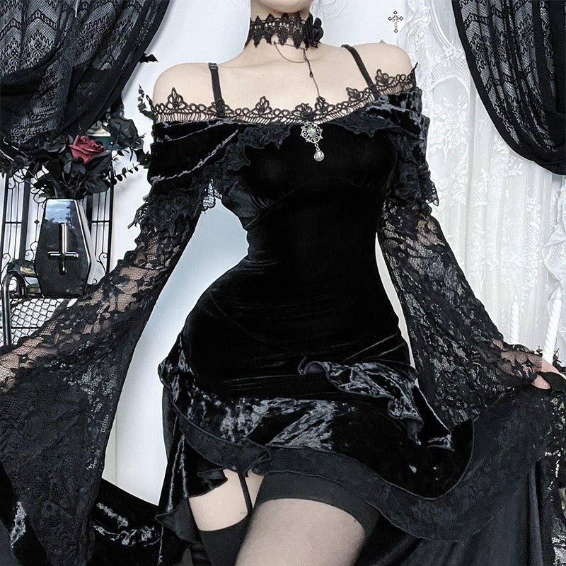 Femboy wear sweet sexy black long sleeve floral dress for femboy