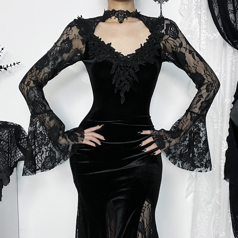 Femboy wear sweet sexy black mesh side slit dress