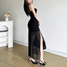 Femboy wear sweet sexy black strapless side slit dress