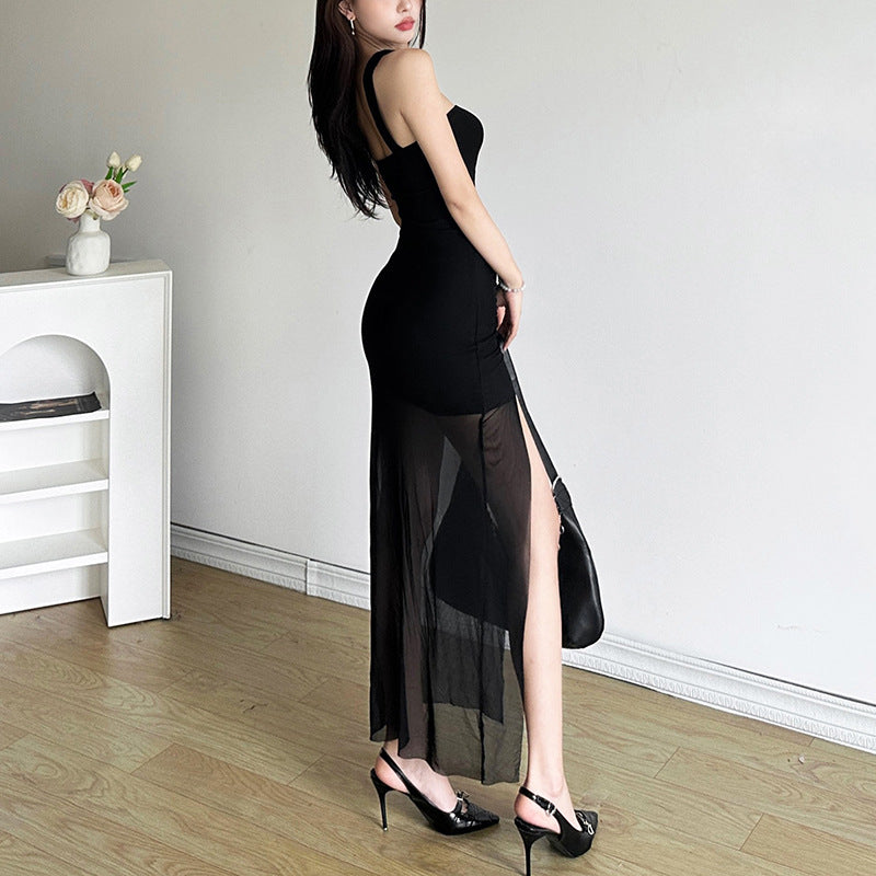 Femboy wear sweet sexy black strapless side slit dress