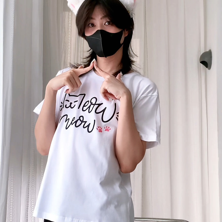 Femboy wear a white cat t shirt