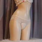 Femboy wear white sexy floral lace hiding gaff panties