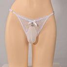 Femboy wear white sexy lace thong panties with pouch