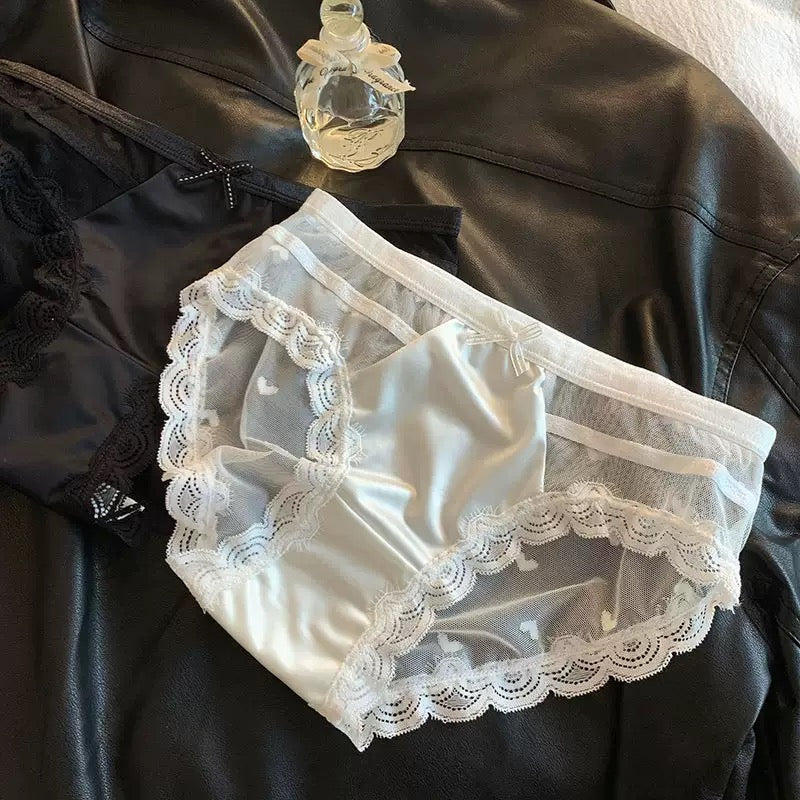 Femboy wear white sweet heart mesh sheer crotchless panties