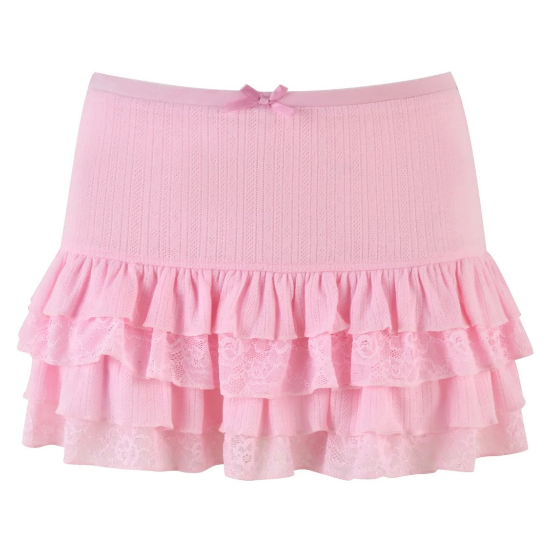 Femboy wearpink multi layer white lace short skirt front