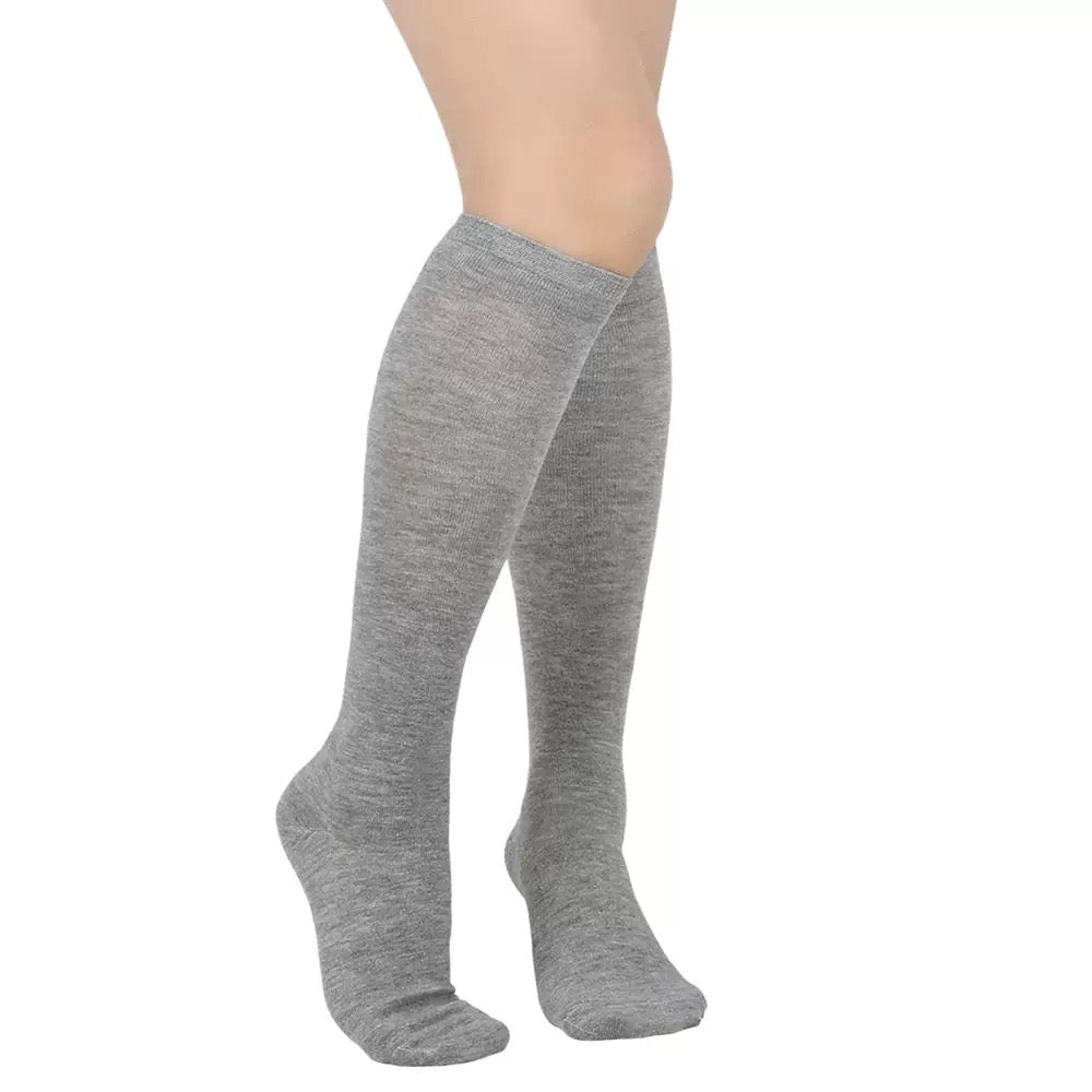 Gray knee-high socks on a white background