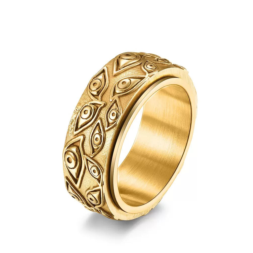 Gold Eye Of God Stainless Steel Ring Band