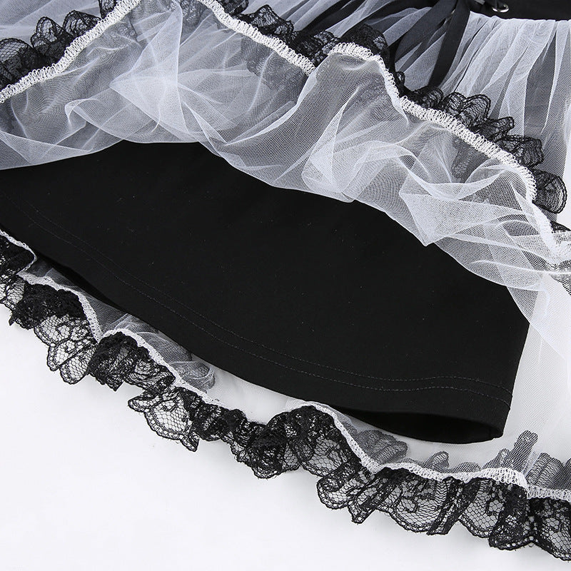 Gothic Black And White Mesh Skirt - Femboy Fashion