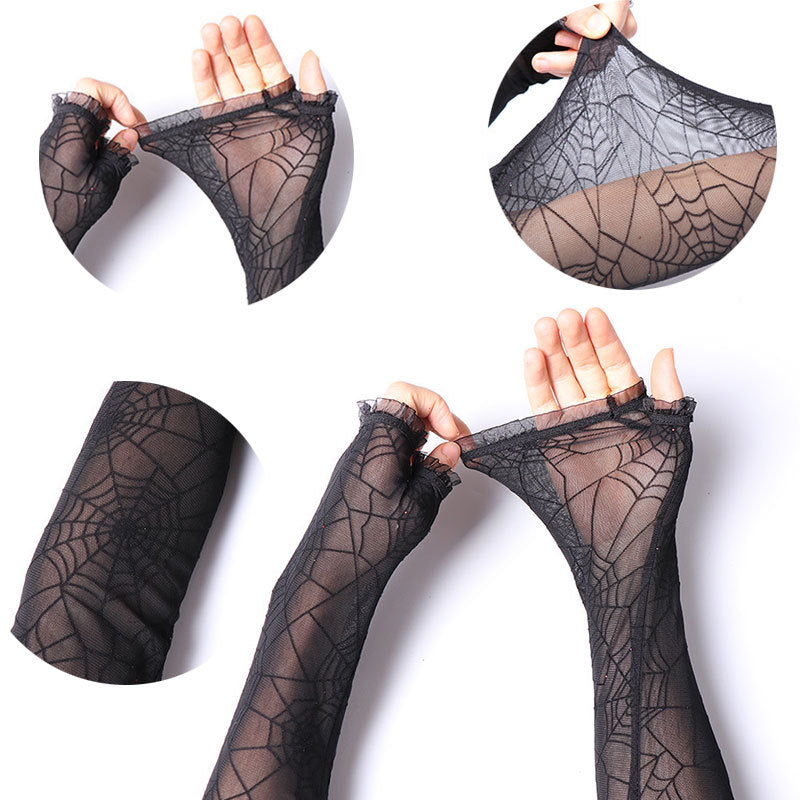 Femboy Gothic Black Fingerless Lace Gloves Detail - Femboy Fashion