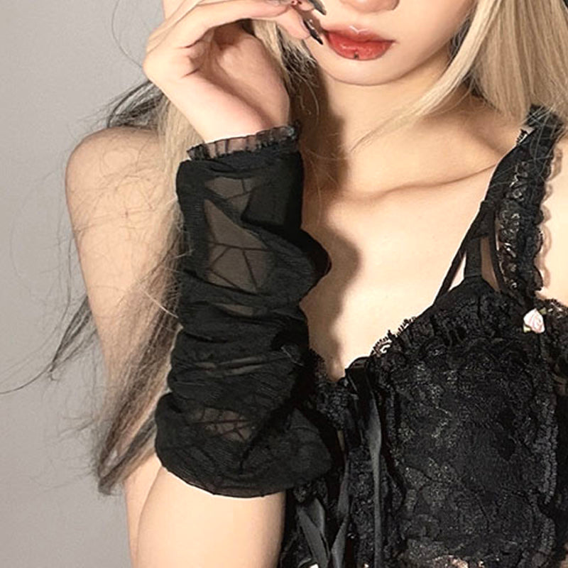 Femboy Gothic Black Fingerless Lace Gloves - Femboy Fashion