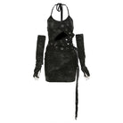 Gothic cutout halter dress with gloves front