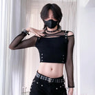 Gothic Femboy In Gothic Black Fishnet Cut Out Crop Top - Femboy Fashion