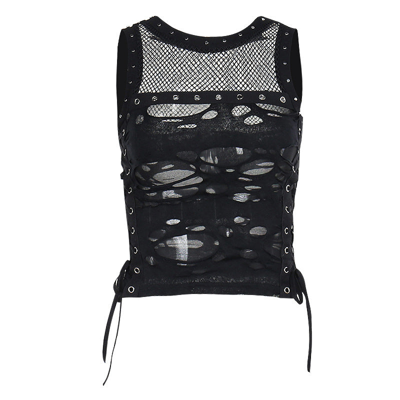 Gothic Skull Black Sleeveless Crop Top For Femboy - Femboy Fashion