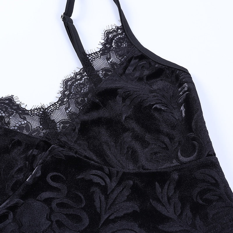 Black gothic velvet camisole crop top materials