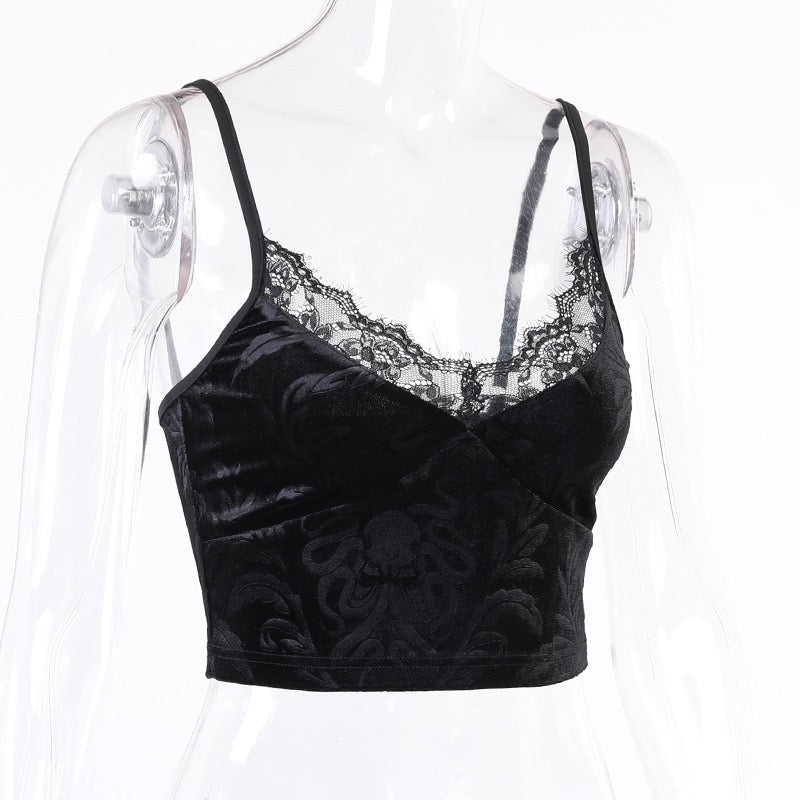 Black gothic velvet camisole crop top