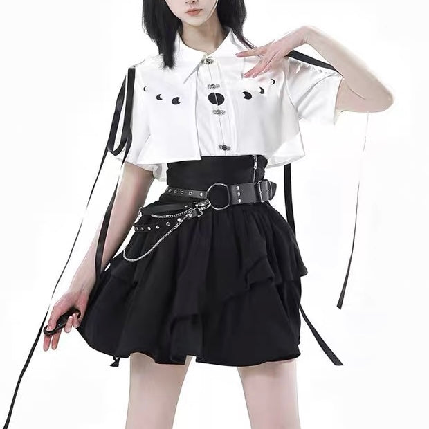 Gothic white shirt and skirt set front