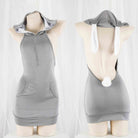 Gray Backless Bunny Lingerie Front And Back - Femboy Fashion