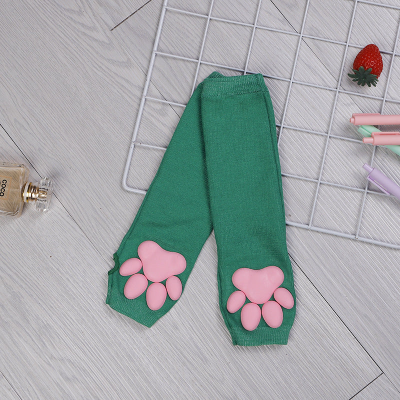 Green 3d Cat Paw Fingerless Gloves - Femboy Fashion