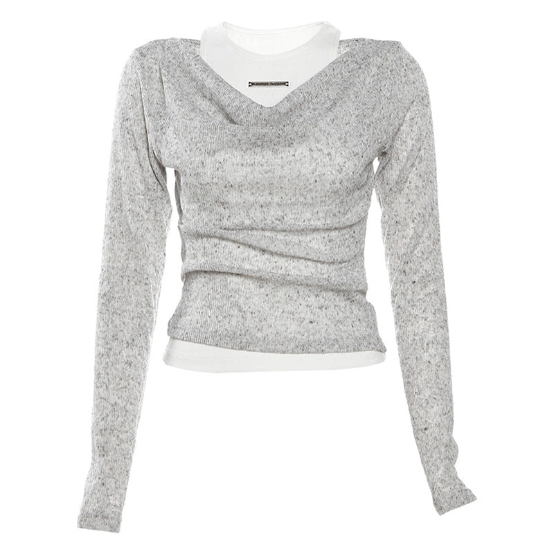 Grey Long Sleeve Two Piece Set Top - Femboy Fashion