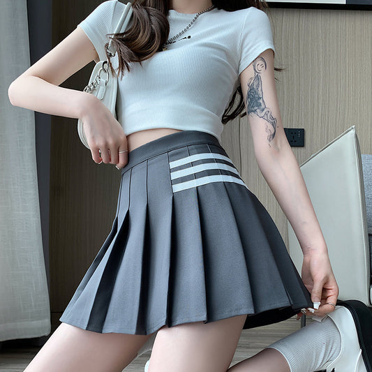 Grey Pleated Knee Length Skirt - Femboy Fashion