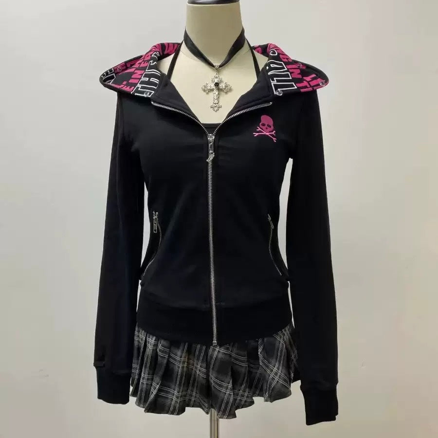 Oversized Grey Zip Up Bow Hoodie - Femboy Fashion