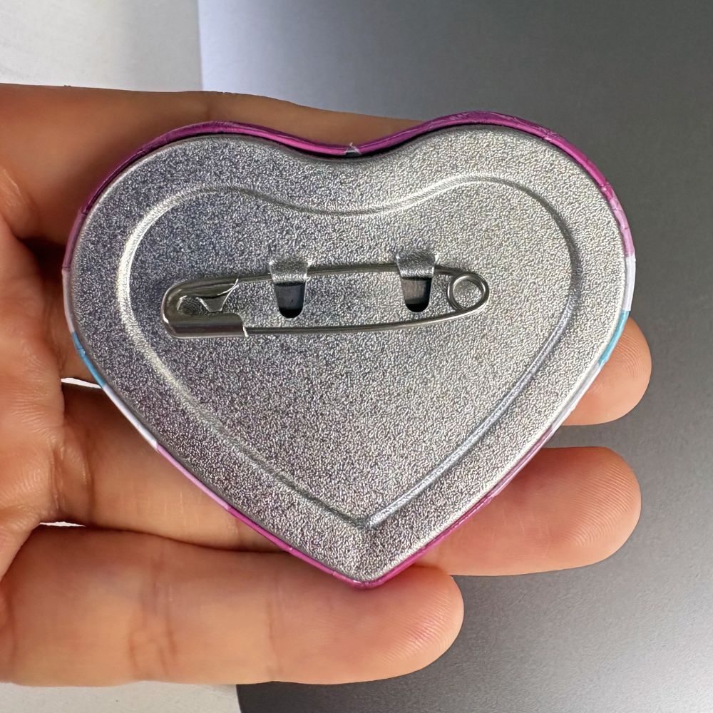 Heart-shaped femboy pride flag pin back details