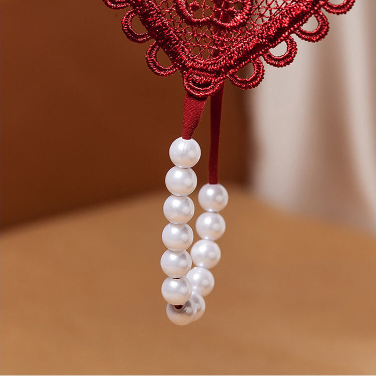 Heart lace g string thong with pearls detail