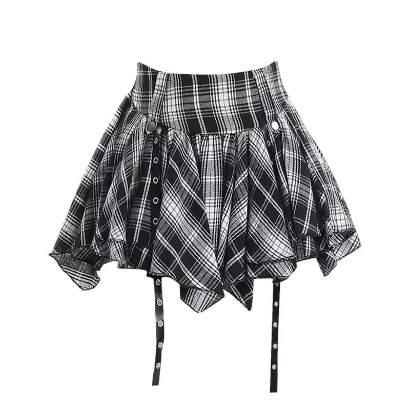 High Waisted Black And White Plaid Skirt - Femboy Fashion