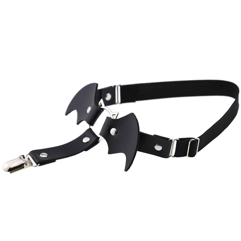 Black Leather Bat Garter Belt - Femboy Fashion