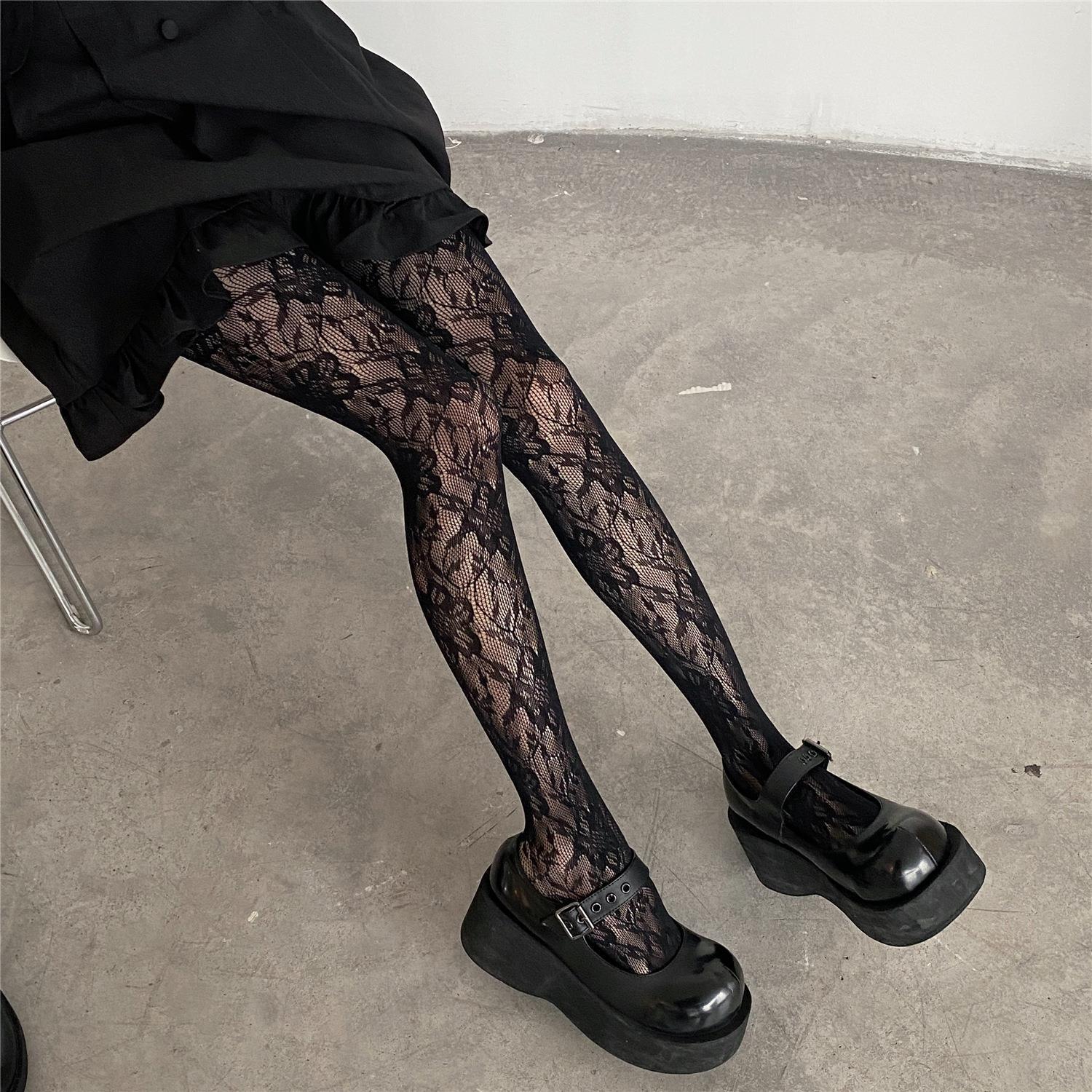 Black Floral Lace Pantyhose for Femboy - Femboy Fashion