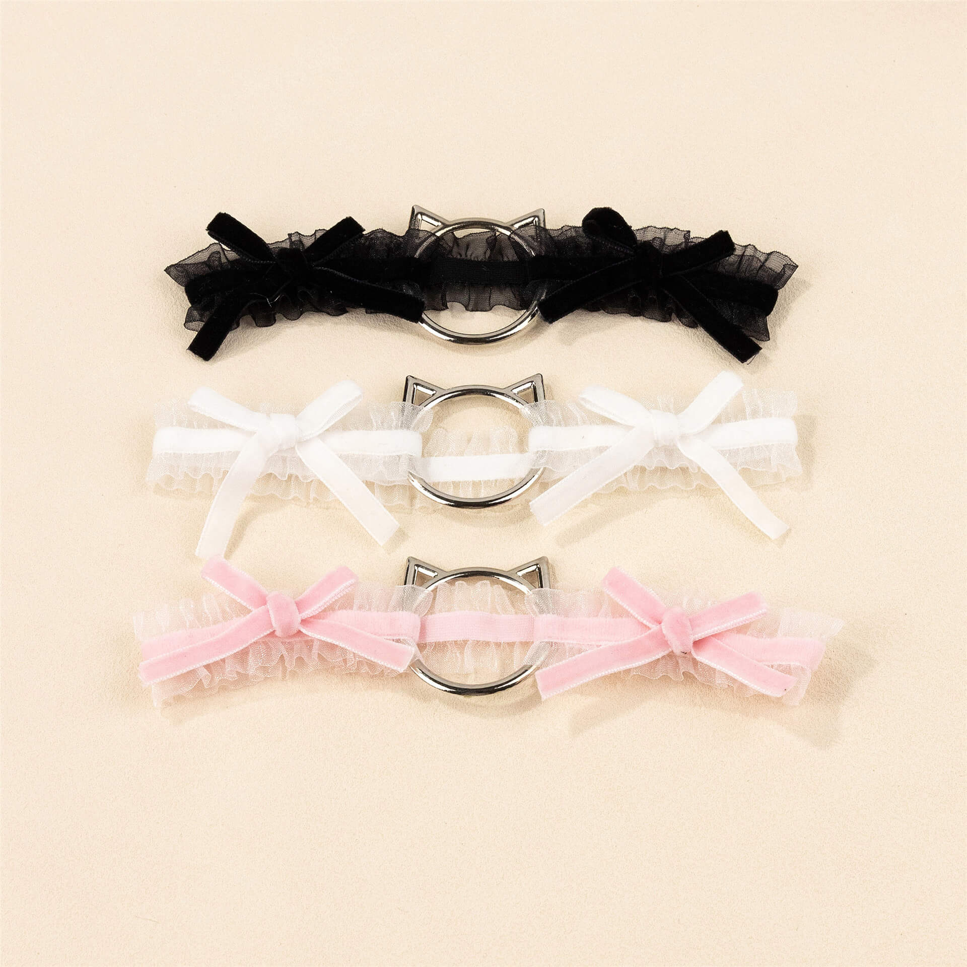Black/White/Pink Lace Cat Garter With Bow - Femboy Fashion