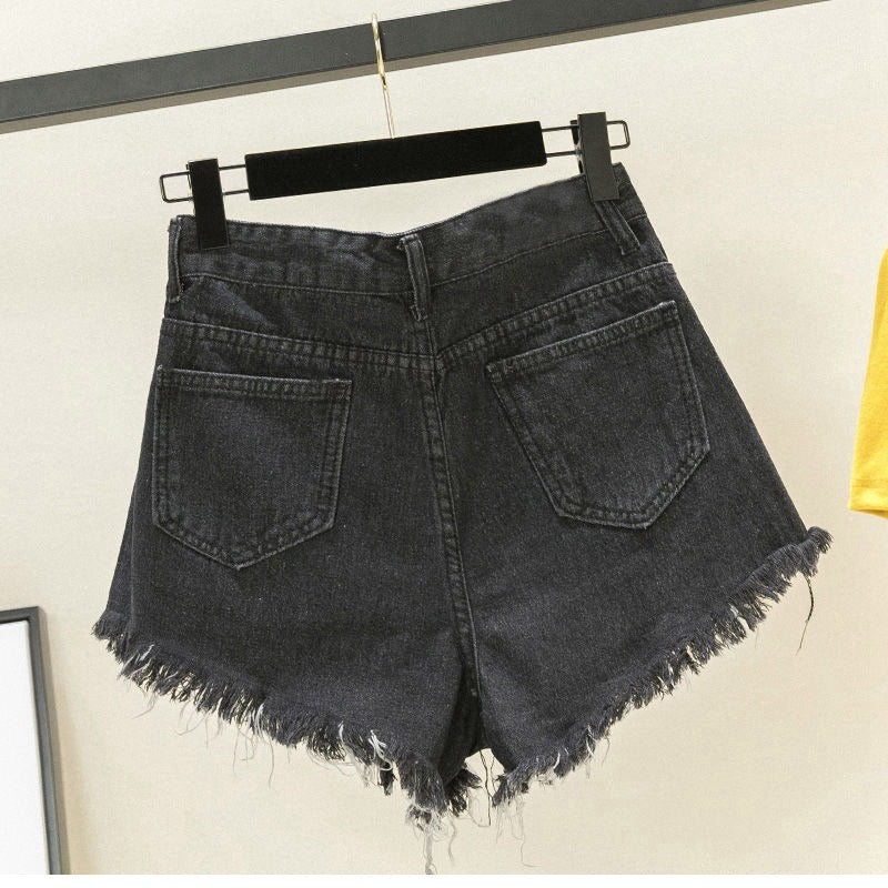 Gray Jean Ripped Shorts Back - Femboy Fashion