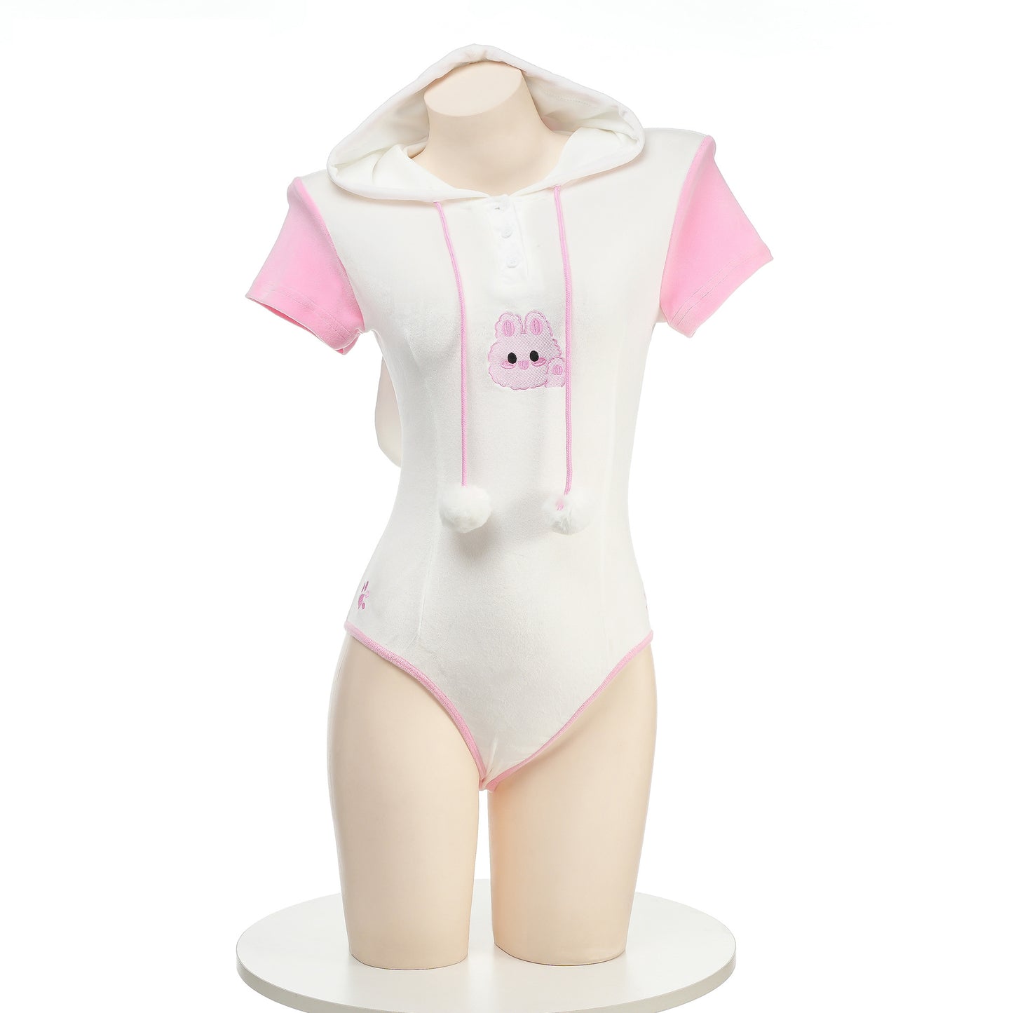 Pink and White Kawaii Bunny Bodysuit Lingerie For Femboy - Femboy Fashion