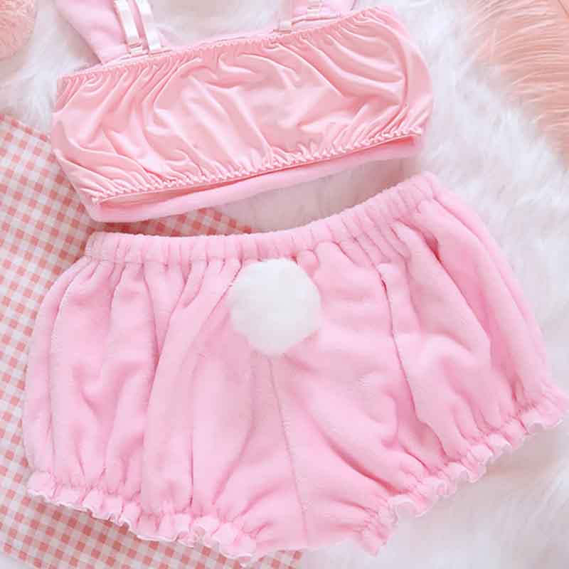Kawaii Velvet Top and Shorts Pink Lingerie Set - Femboy Fashion