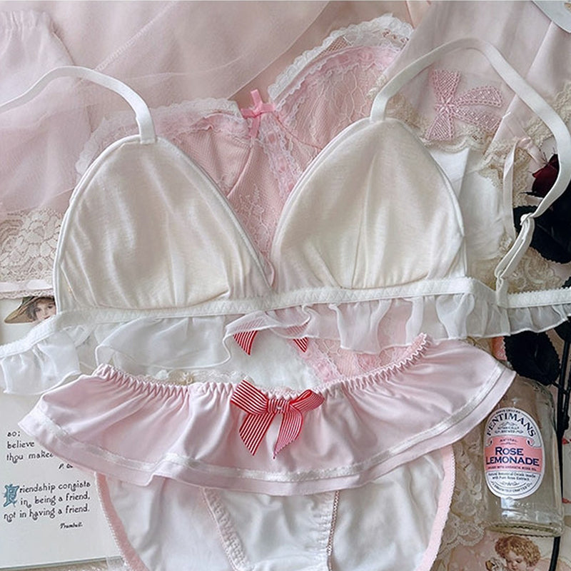 Pink Kawaii Schoolgirl Ruffle Lingerie Set - Femboy Fashion