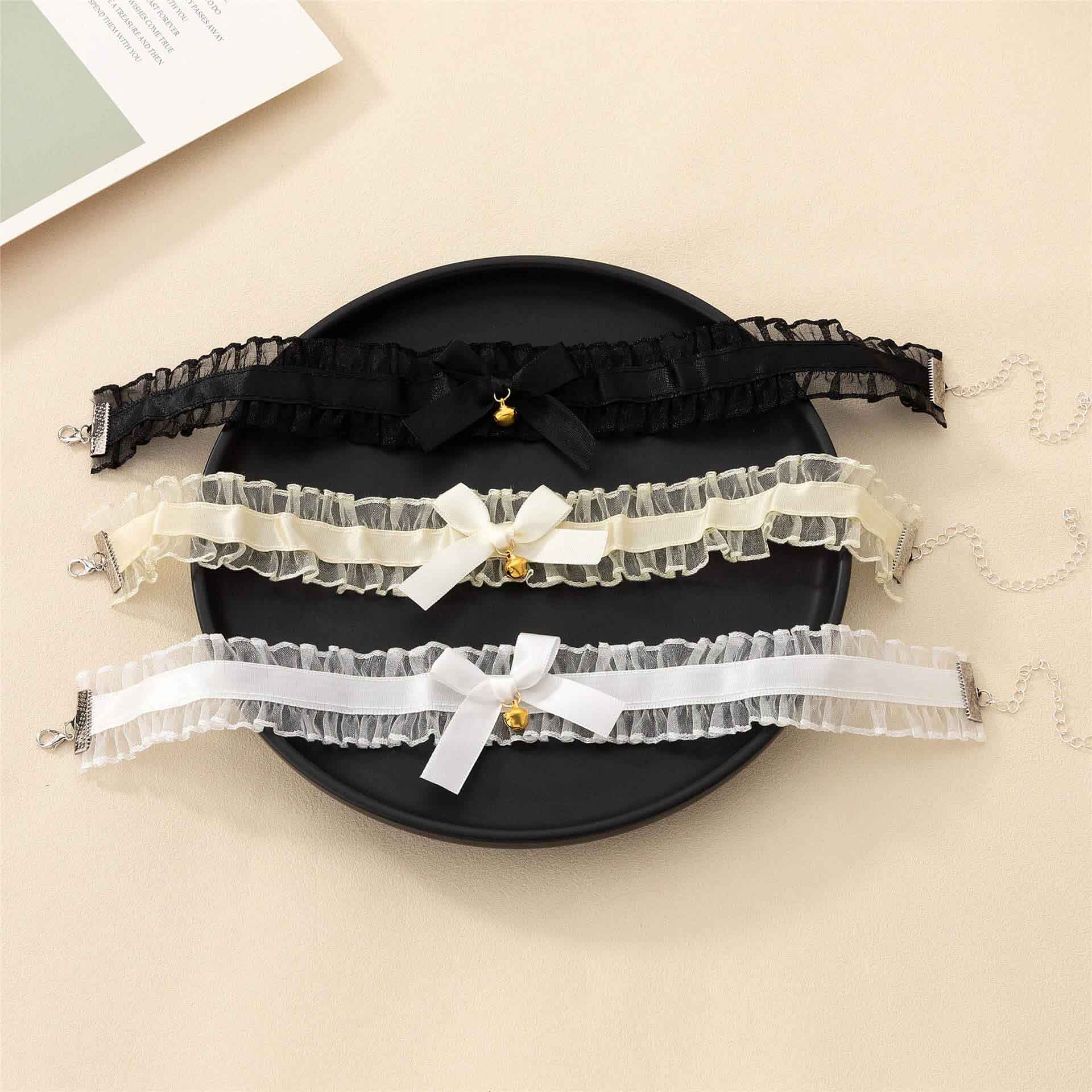 Lace Ruffle Choker With Bow Bell - Femboy Fashion