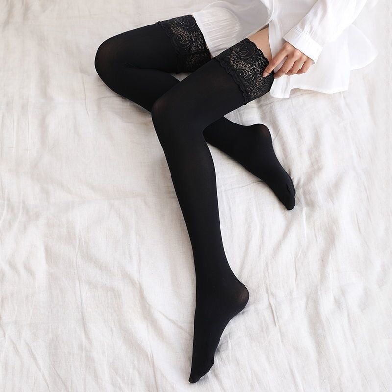 Femboy Wear A Black Lace Thigh High Stockings - Femboy Fashion