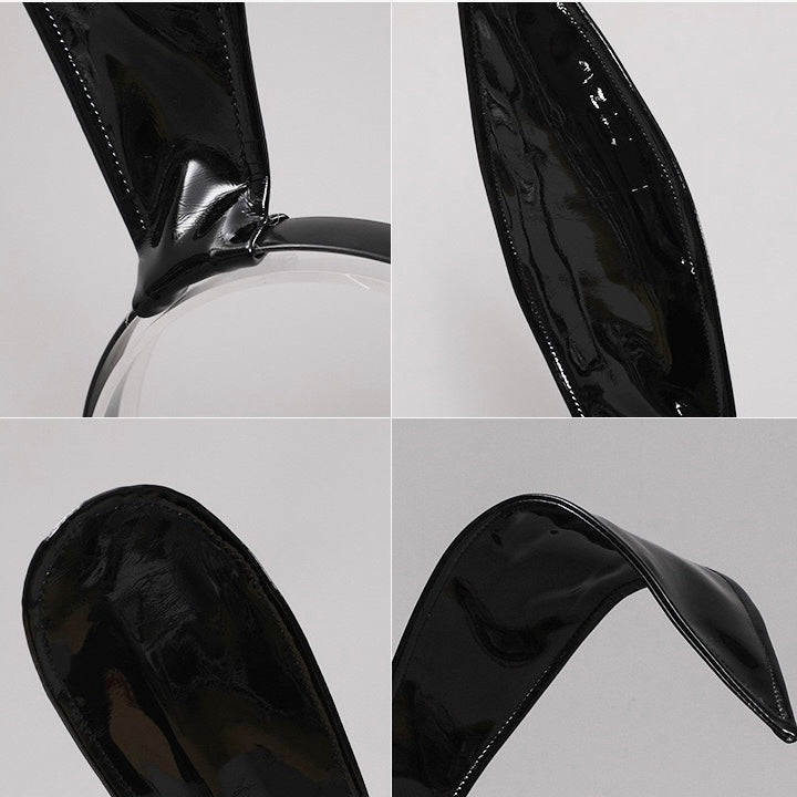 Black leather bunny ear headband details