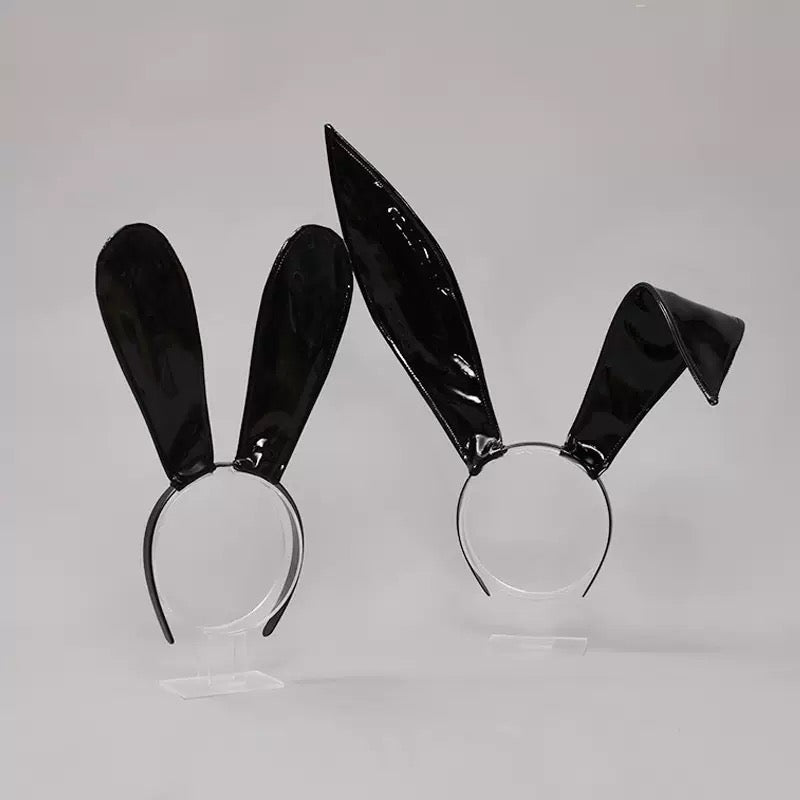 Black leather bunny ear headband