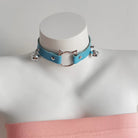 Blue Leather Kitty Choker With Bells