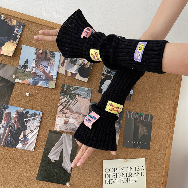 Letter Knitted Gloves Fingerless - Femboy Fashion