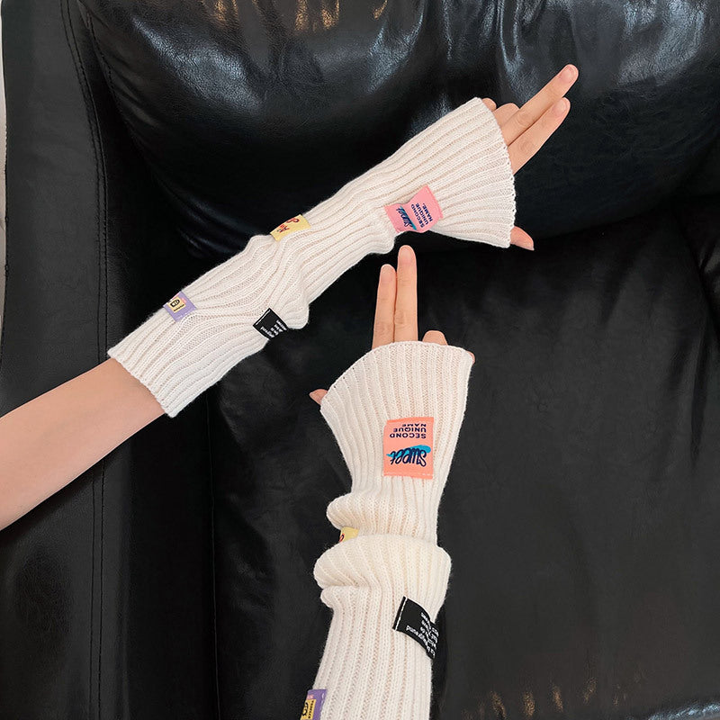 Letter Knitted Gloves Fingerless - Femboy Fashion