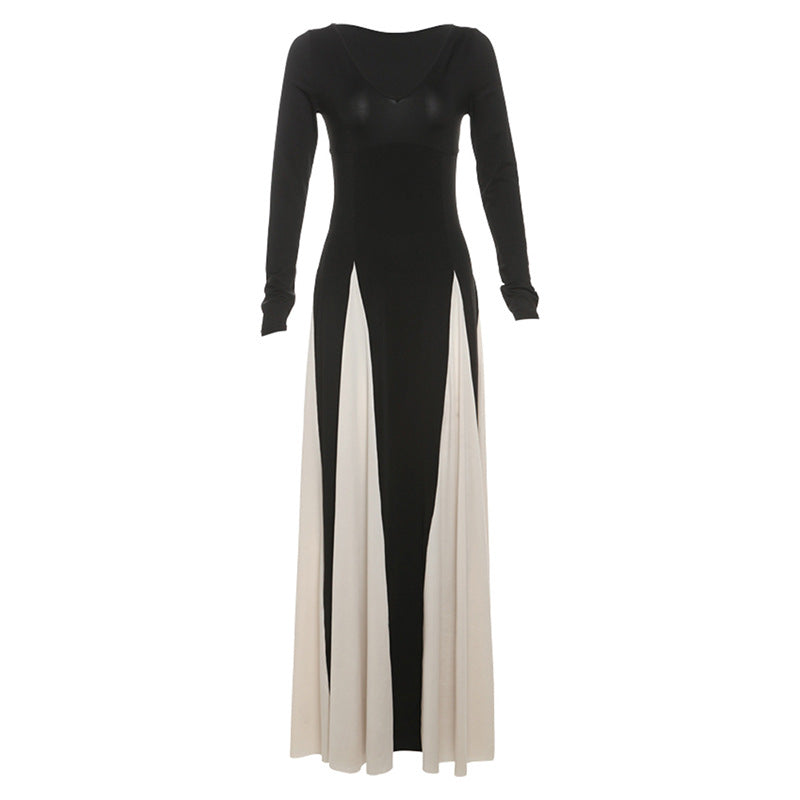 Long sleeve color block maxi dress front