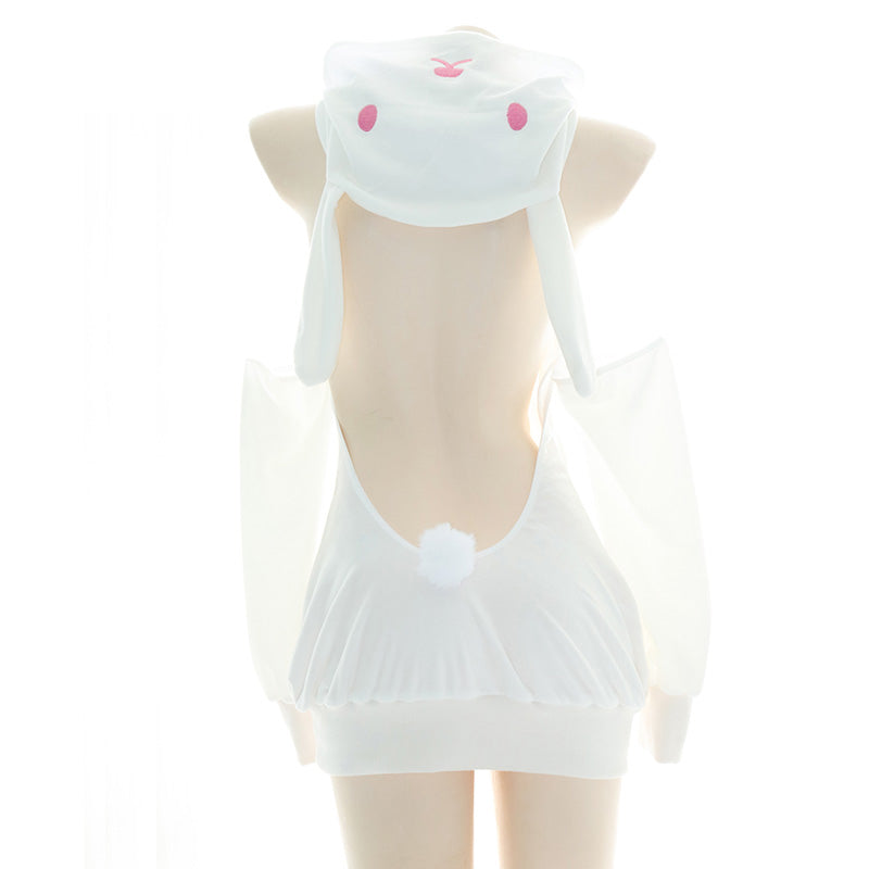 Long Sleeve White Bunny Backless Lingerie Back - Femboy Fashion