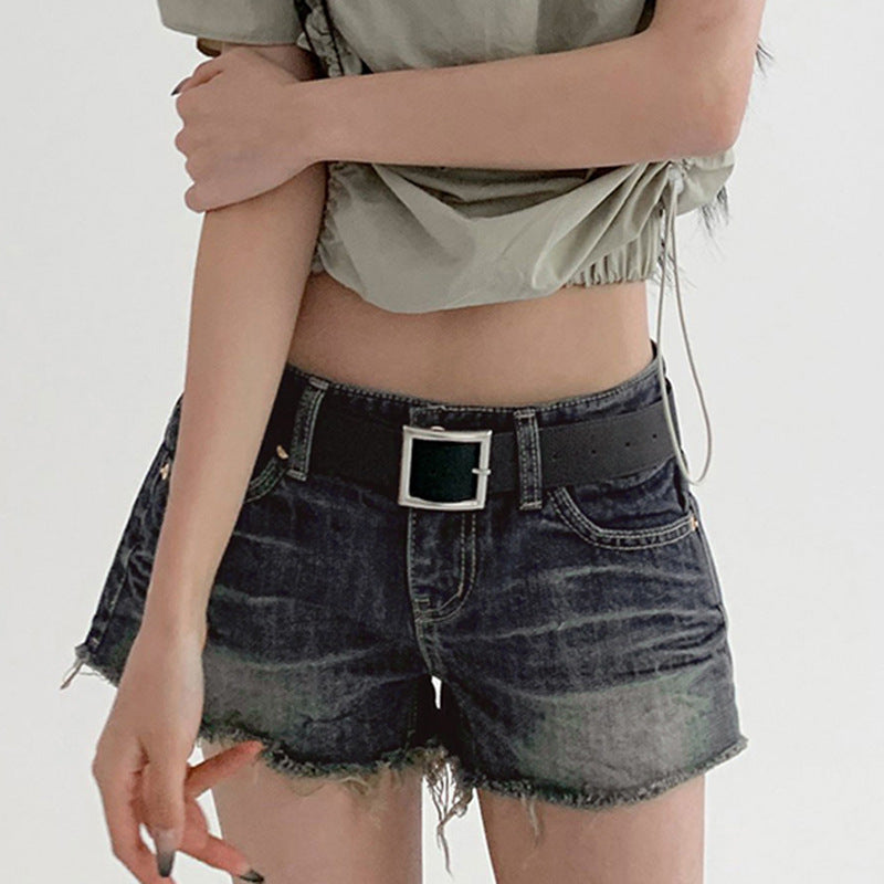 Low Waist Denim Jean Mini Shorts - Femboy Fashion